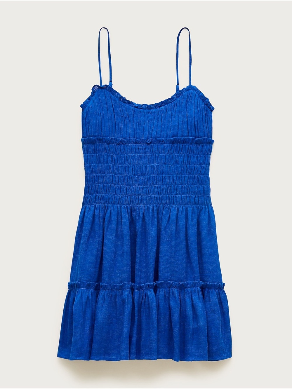 J. Crew Cobalt Blue Smocked Mini Sundress Linen Blend Tiered Skirt